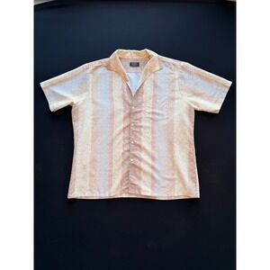 Vtg Spire Lounge Disco Shirt Mens XL Tan Striped Camp Collar Resort USA Textured